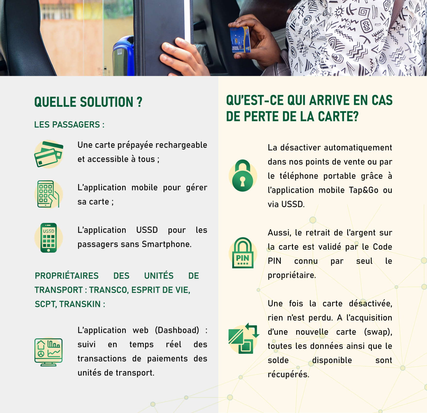 carte prépayée et rechargeable tap&go lekanayo pour la mobilité à kinshasa